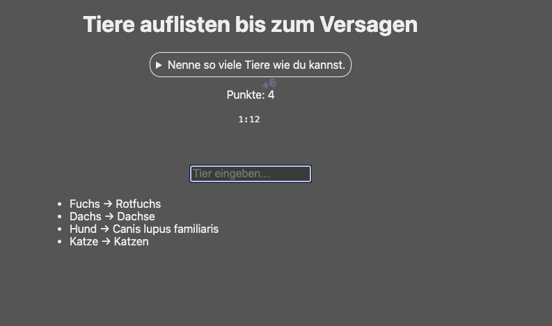 Screenshot of the German Animalist game interface