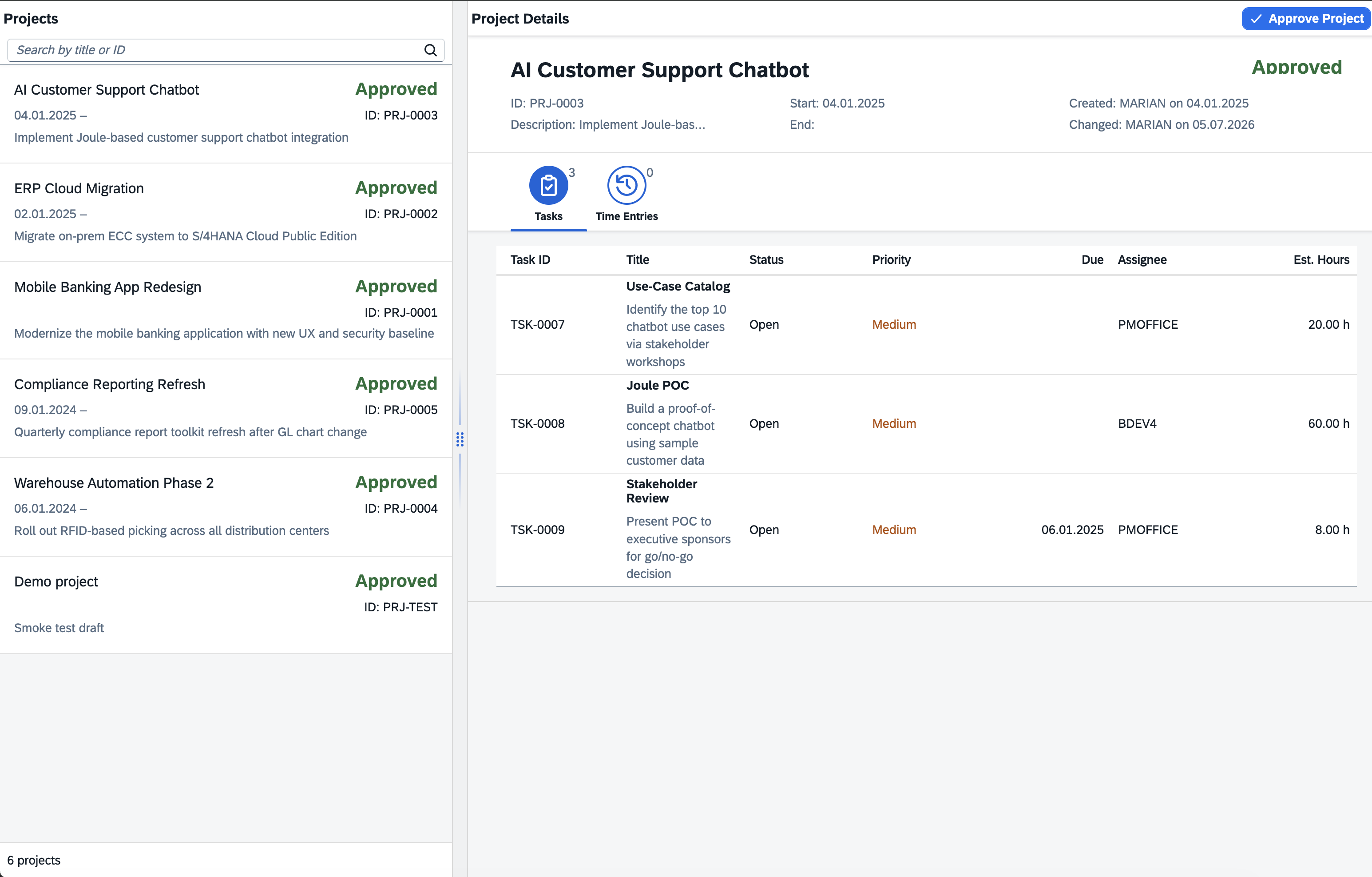 Modern UI5 TypeScript app consuming the new RAP OData V4 service.