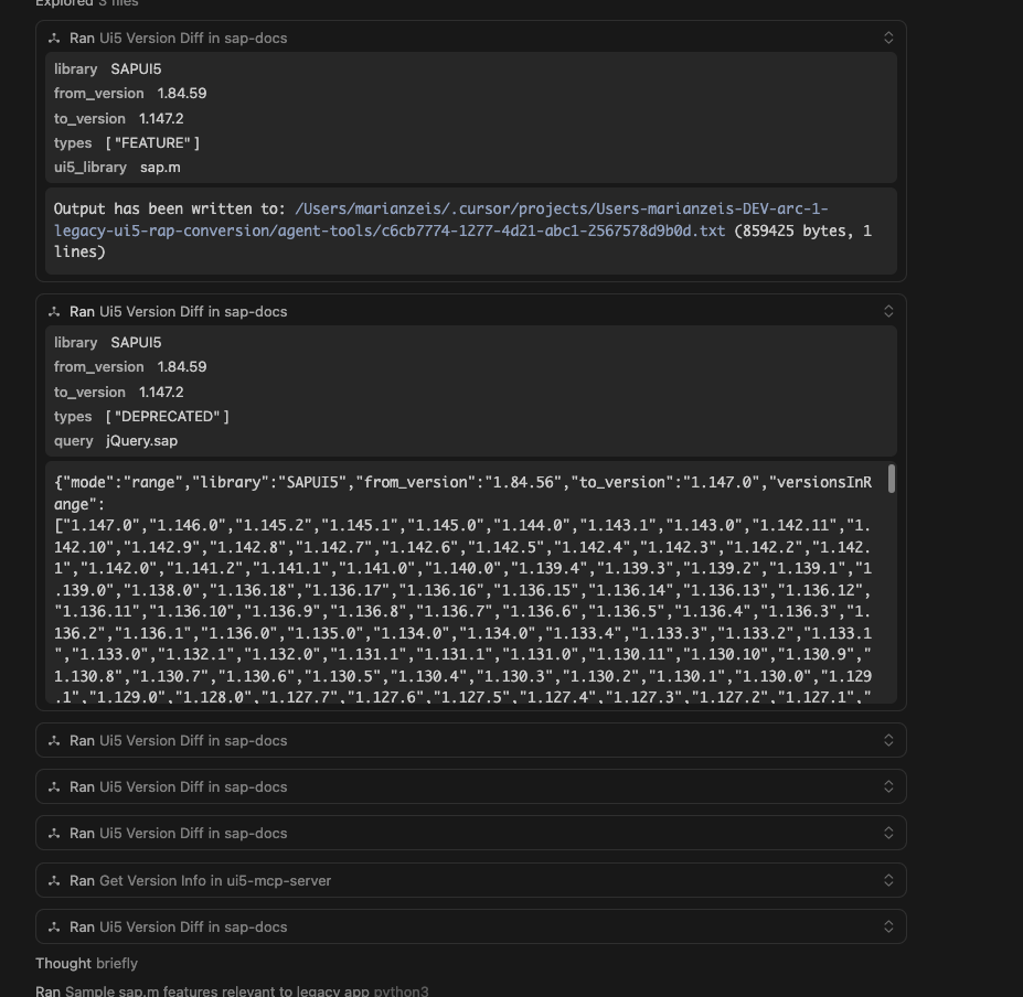 Filtered UI5 version diff calls for features and deprecations.