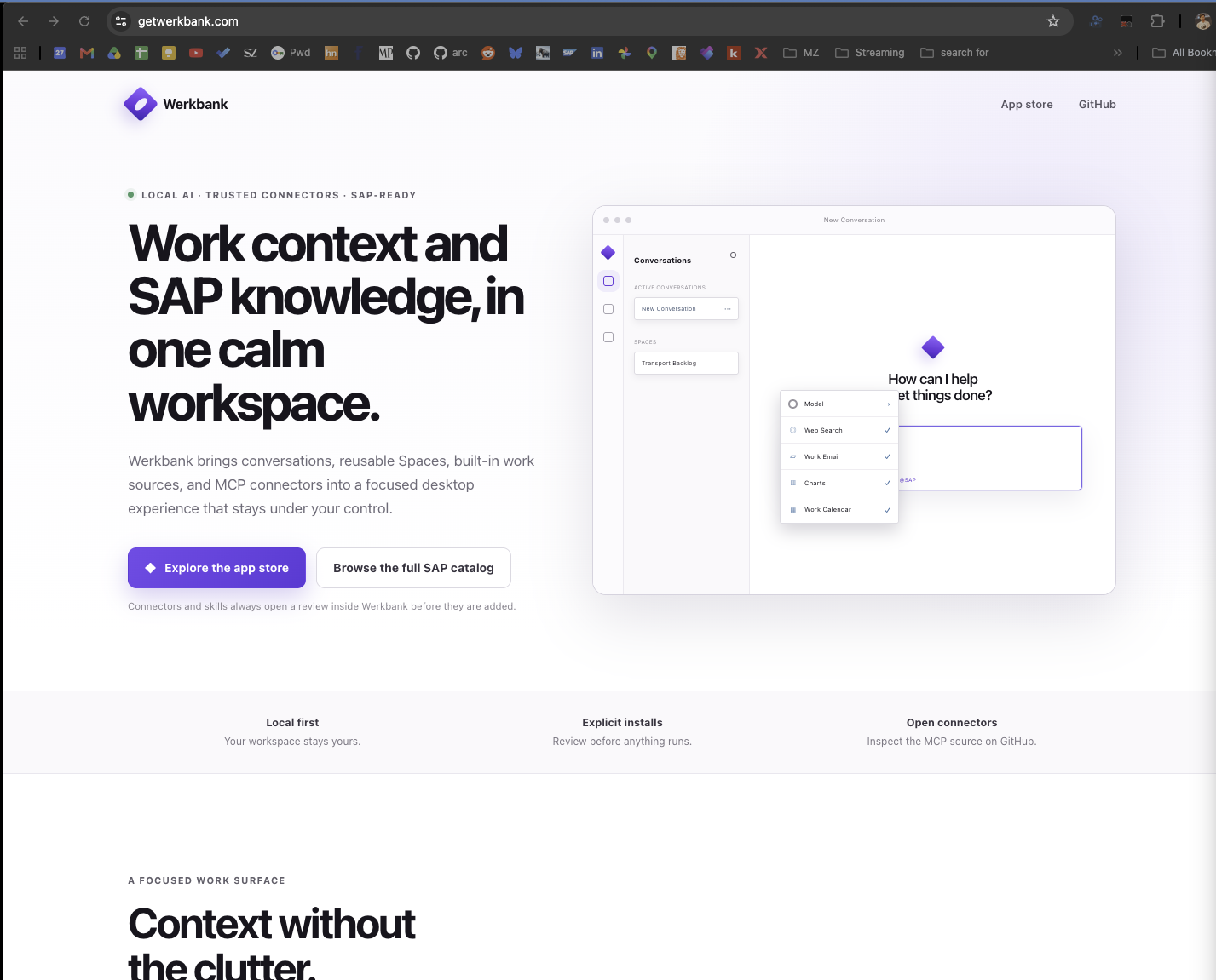 The live Werkbank website with the product overview and link to the App Store.
